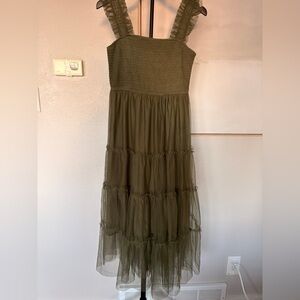 Charming Olive Green Tiered Kids Dress